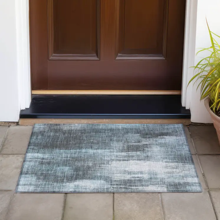 2' X 3' Teal Abstract Washable Non Skid Indoor Outdoor Area Rug