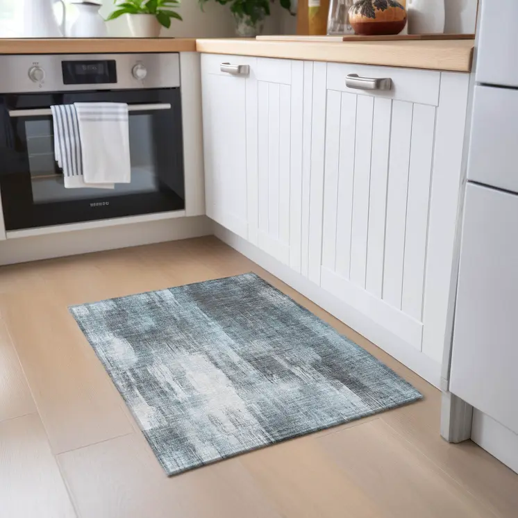 2' X 3' Teal Abstract Washable Non Skid Indoor Outdoor Area Rug