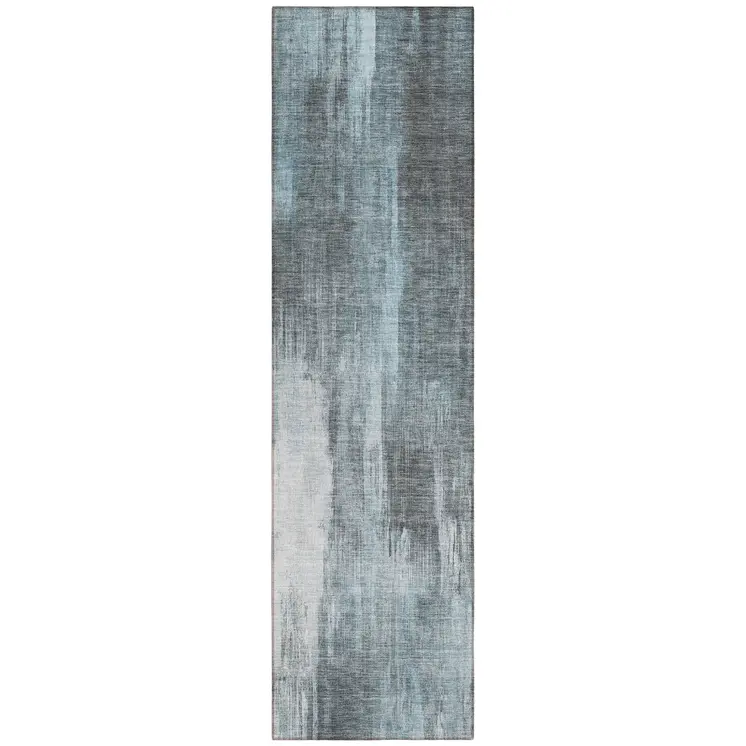 8' Runner Teal Abstract Washable Non Skid Indoor Outdoor Runner Rug