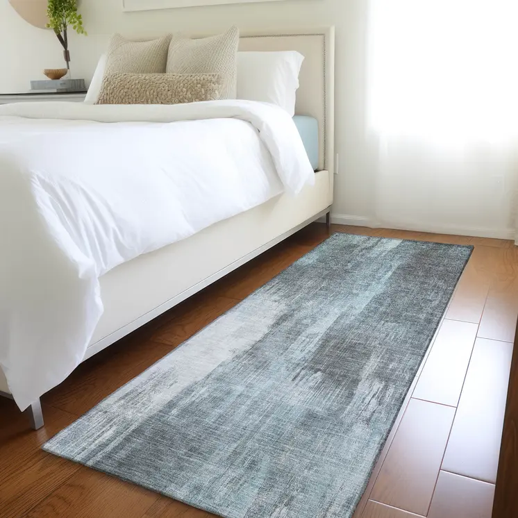 8' Runner Teal Abstract Washable Non Skid Indoor Outdoor Runner Rug