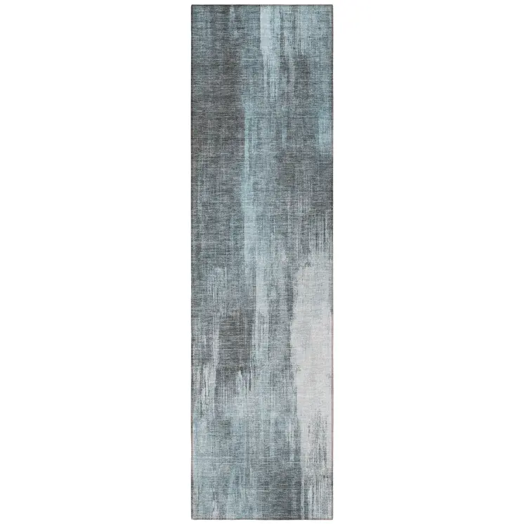 8' Runner Teal Abstract Washable Non Skid Indoor Outdoor Runner Rug