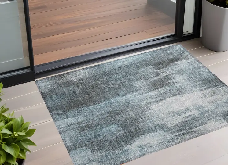 3' X 5' Teal Abstract Washable Non Skid Indoor Outdoor Area Rug