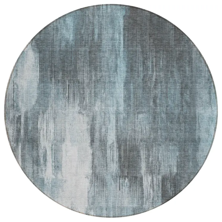 8' Round Teal Round Abstract Washable Non Skid Indoor Outdoor Area Rug