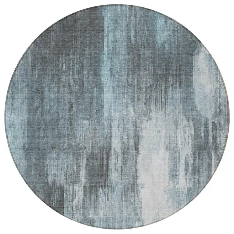 8' Round Teal Round Abstract Washable Non Skid Indoor Outdoor Area Rug