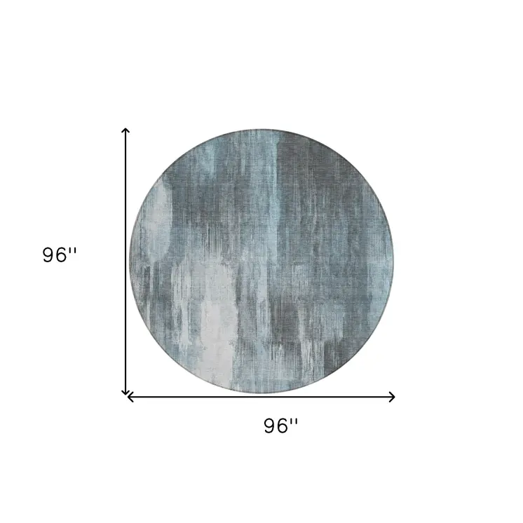 8' Round Teal Round Abstract Washable Non Skid Indoor Outdoor Area Rug