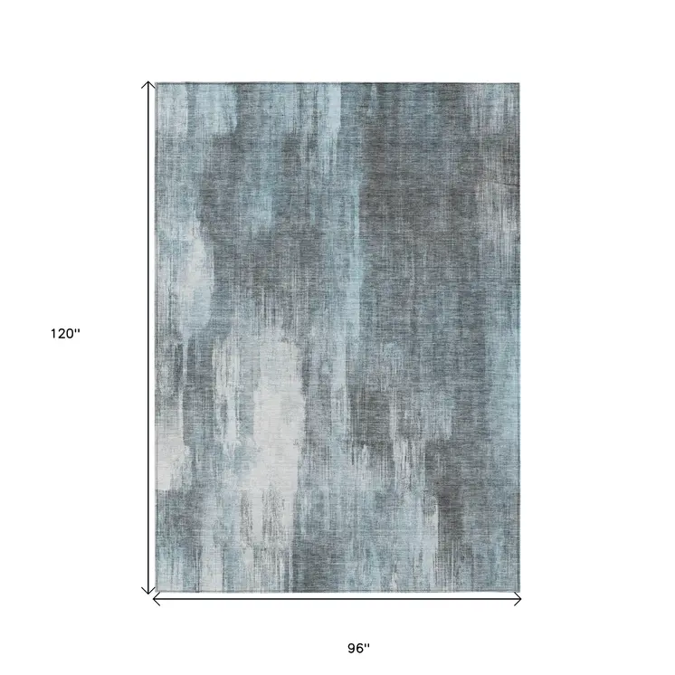 8' X 10' Teal Abstract Washable Non Skid Indoor Outdoor Area Rug