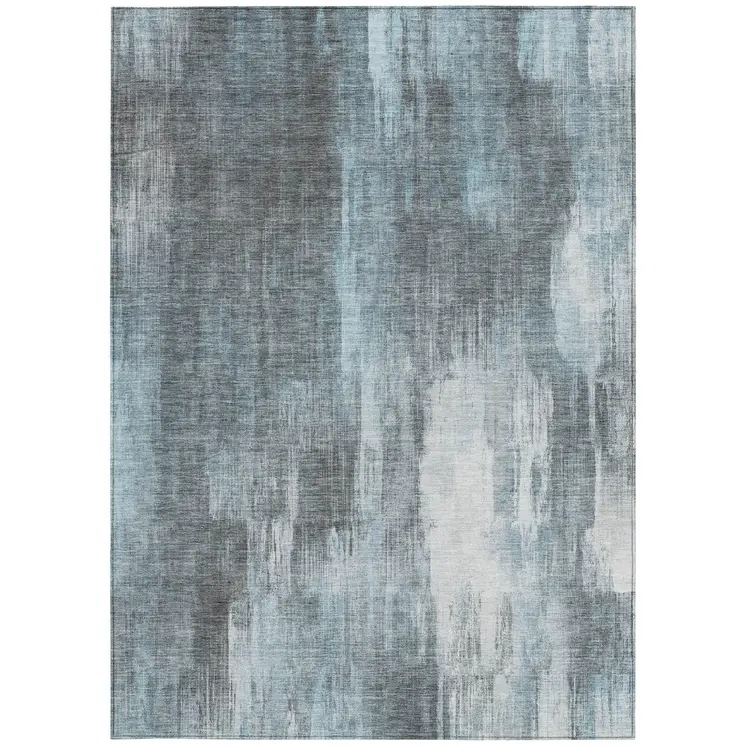 8' X 10' Teal Abstract Washable Non Skid Indoor Outdoor Area Rug