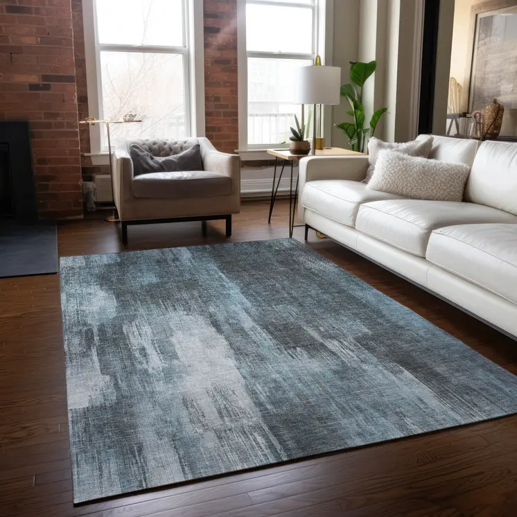 8' X 10' Teal Abstract Washable Non Skid Indoor Outdoor Area Rug