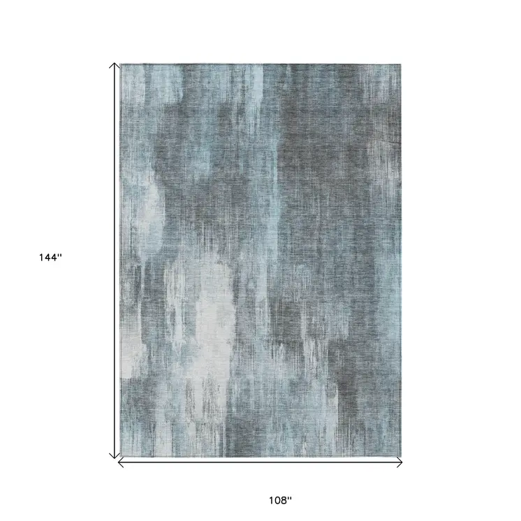 9' X 12' Teal Abstract Washable Non Skid Indoor Outdoor Area Rug