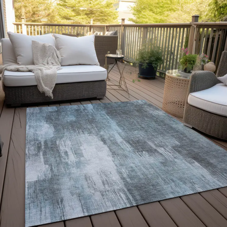 10' X 14' Teal Abstract Washable Non Skid Indoor Outdoor Area Rug
