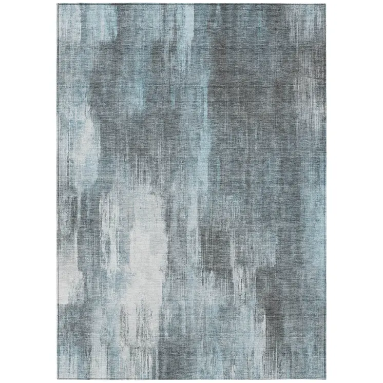 10' X 14' Teal Abstract Washable Non Skid Indoor Outdoor Area Rug