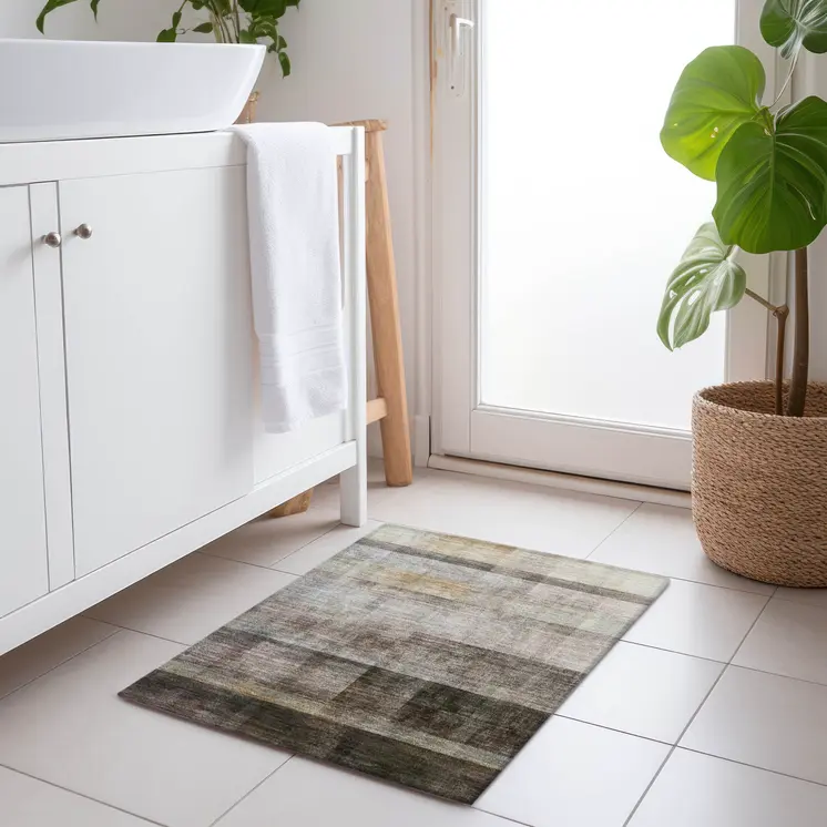 2' X 3' Brown Ombre Washable Non Skid Indoor Outdoor Area Rug
