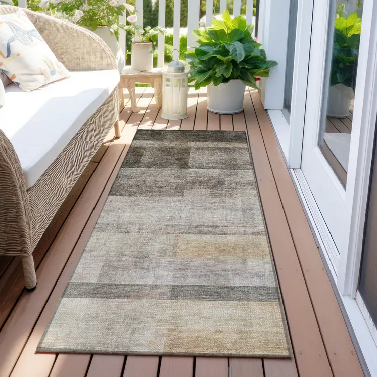 8' Runner Brown Ombre Washable Non Skid Indoor Outdoor Runner Rug