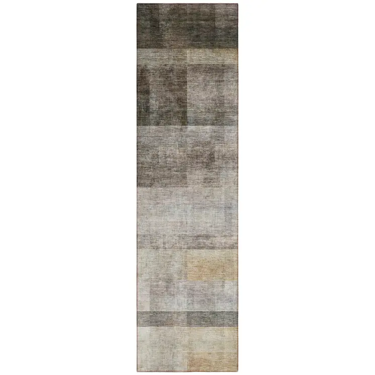 8' Runner Brown Ombre Washable Non Skid Indoor Outdoor Runner Rug