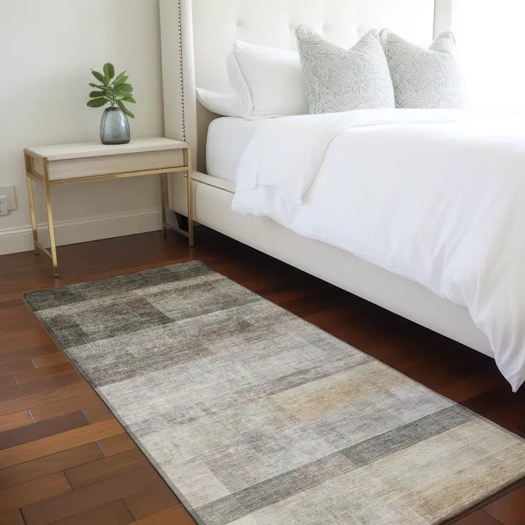 8' Runner Brown Ombre Washable Non Skid Indoor Outdoor Runner Rug