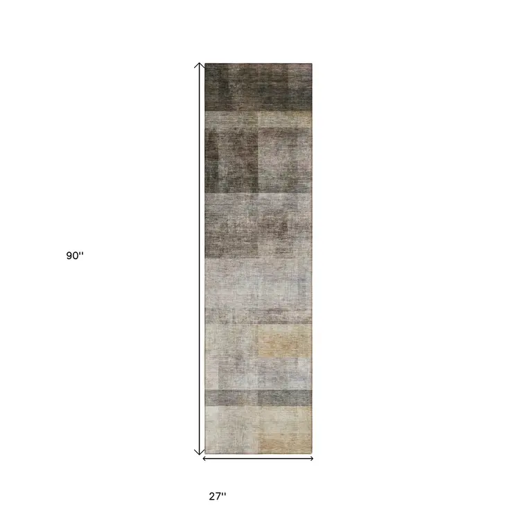 8' Runner Brown Ombre Washable Non Skid Indoor Outdoor Runner Rug