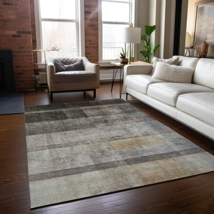 3' X 5' Brown Ombre Washable Non Skid Indoor Outdoor Area Rug