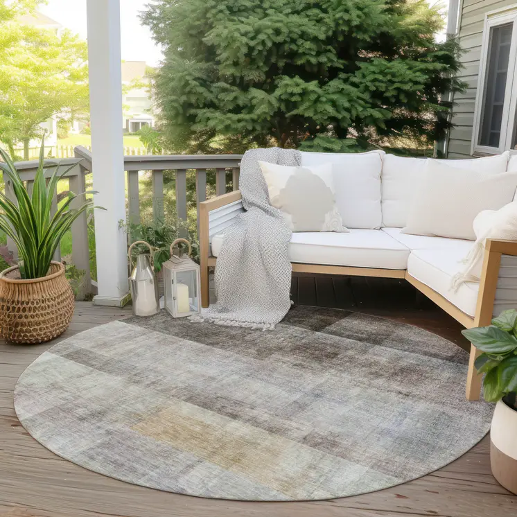 8' Round Brown Round Ombre Washable Non Skid Indoor Outdoor Area Rug