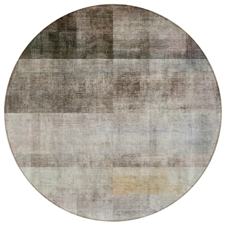 8' Round Brown Round Ombre Washable Non Skid Indoor Outdoor Area Rug