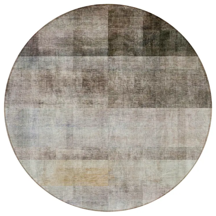 8' Round Brown Round Ombre Washable Non Skid Indoor Outdoor Area Rug