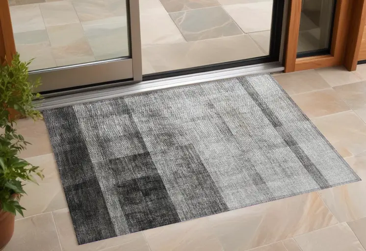 2' X 3' Gray Ombre Washable Non Skid Indoor Outdoor Area Rug
