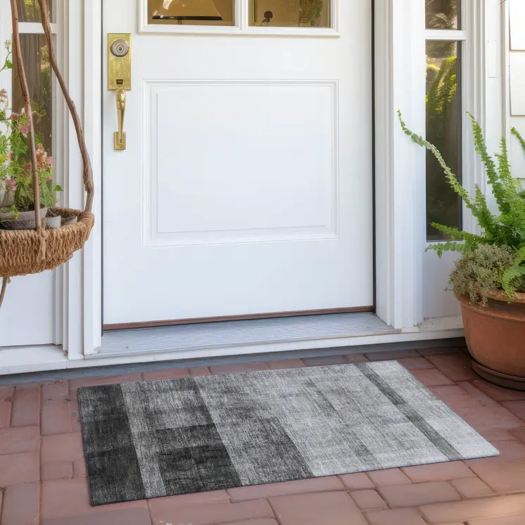 2' X 3' Gray Ombre Washable Non Skid Indoor Outdoor Area Rug