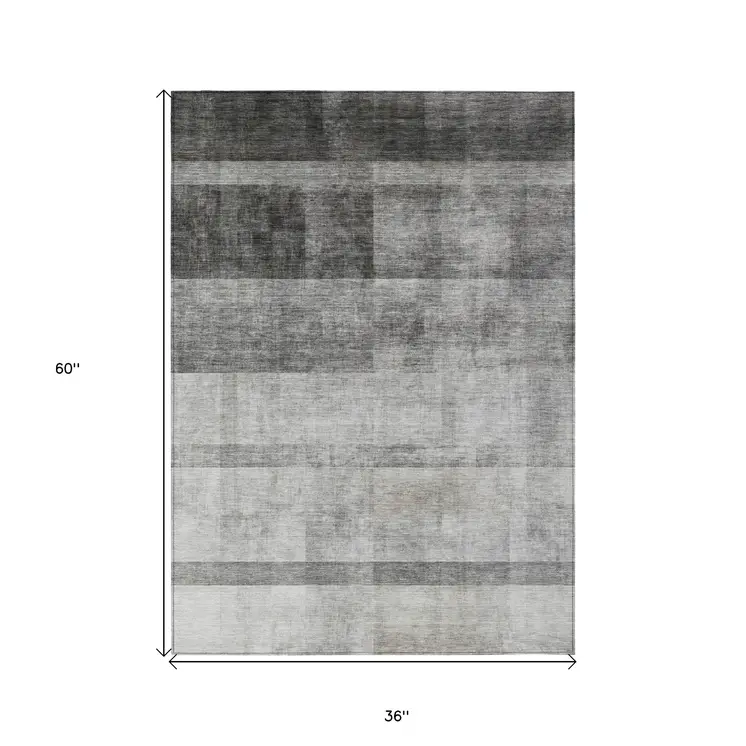 3' X 5' Gray Ombre Washable Non Skid Indoor Outdoor Area Rug