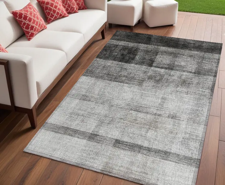 5' X 8' Gray Ombre Washable Non Skid Indoor Outdoor Area Rug