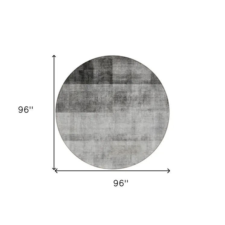 8' Round Gray Round Ombre Washable Non Skid Indoor Outdoor Area Rug