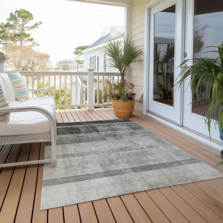 8' X 10' Gray Ombre Washable Non Skid Indoor Outdoor Area Rug