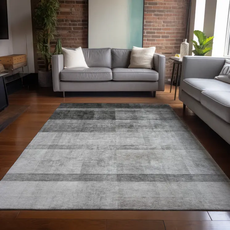 8' X 10' Gray Ombre Washable Non Skid Indoor Outdoor Area Rug