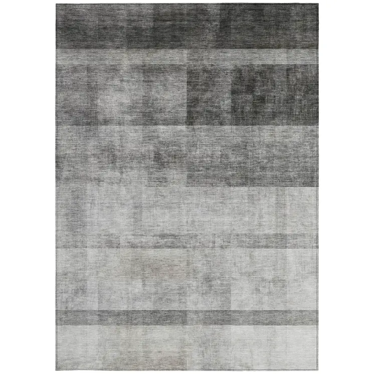 9' X 12' Gray Ombre Washable Non Skid Indoor Outdoor Area Rug