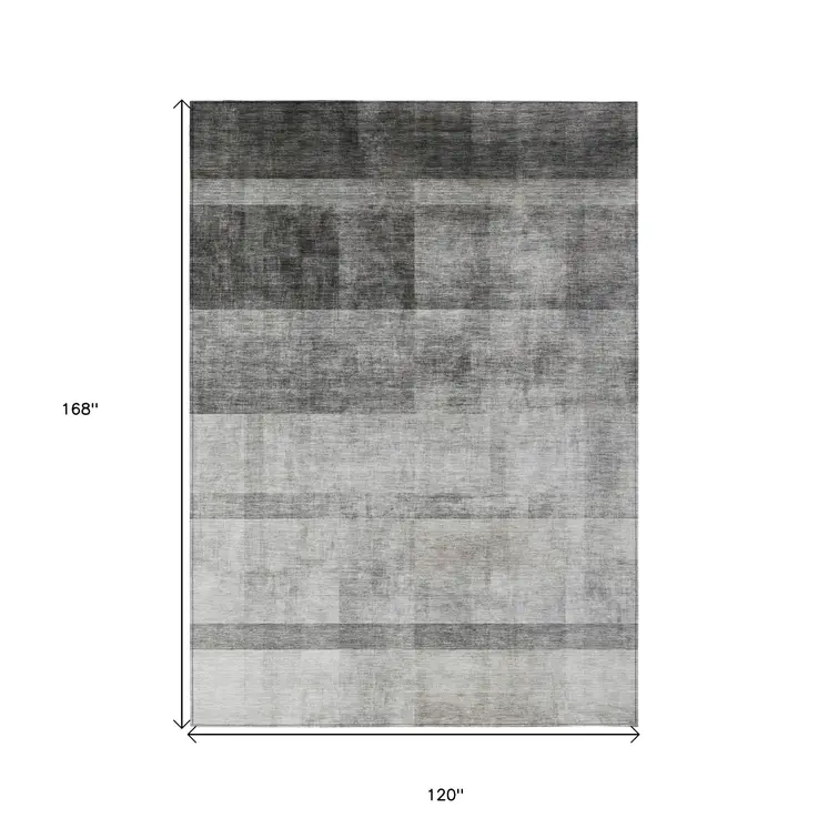 10' X 14' Gray Ombre Washable Non Skid Indoor Outdoor Area Rug