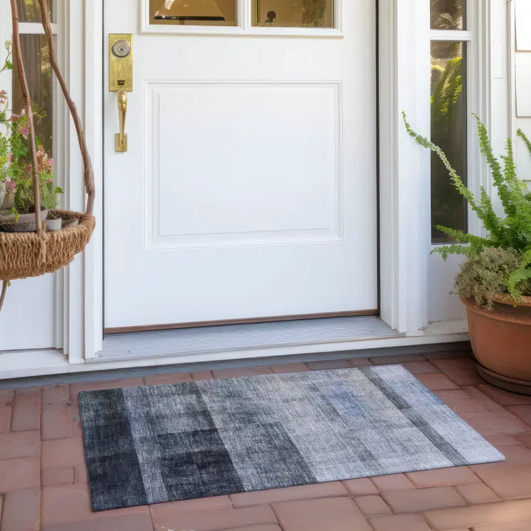 2' X 3' Navy and Gray Ombre Washable Non Skid Indoor Outdoor Area Rug