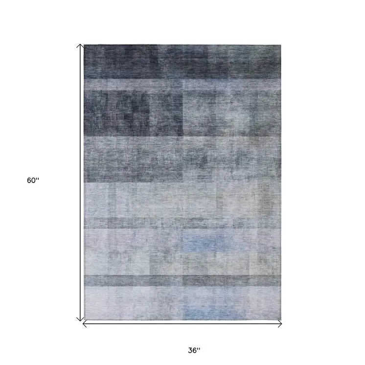 3' X 5' Gray Ombre Washable Indoor Outdoor Area Rug