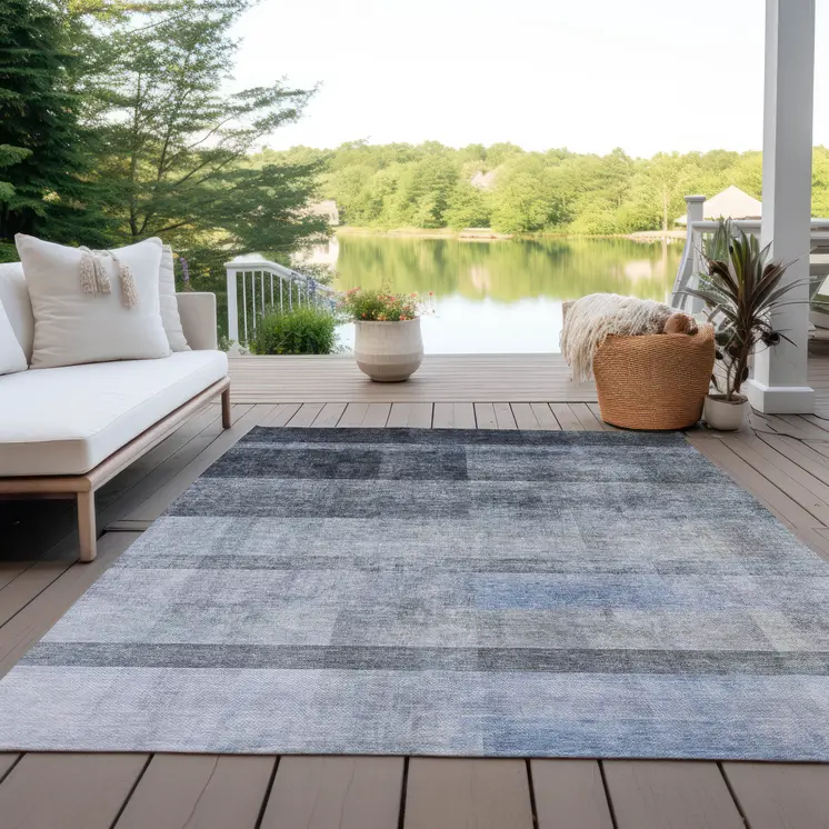 3' X 5' Gray Ombre Washable Indoor Outdoor Area Rug