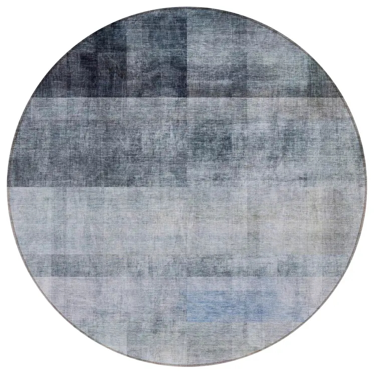 8' Round Navy and Gray Round Ombre Washable Non Skid Indoor Outdoor Area Rug