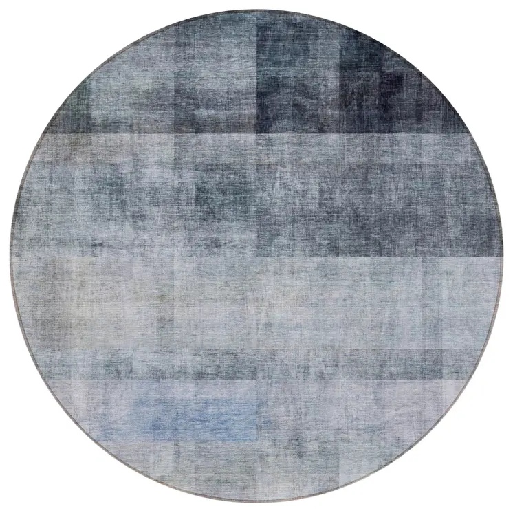 8' Round Navy and Gray Round Ombre Washable Non Skid Indoor Outdoor Area Rug