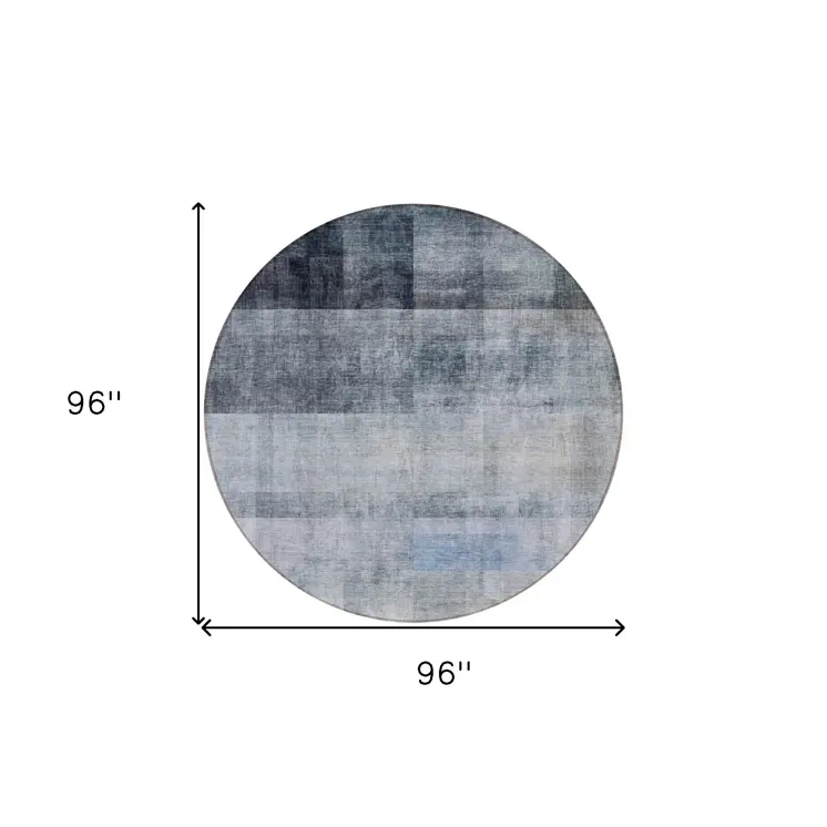 8' Round Navy and Gray Round Ombre Washable Non Skid Indoor Outdoor Area Rug