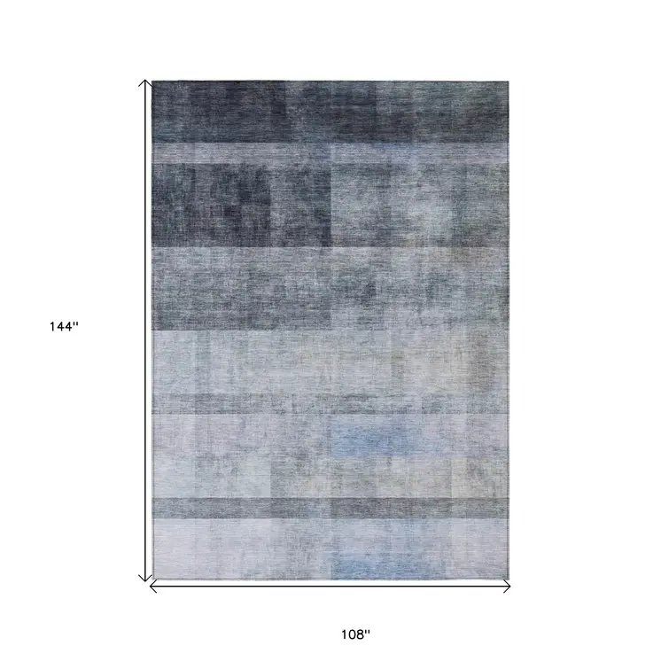 9' X 12' Navy and Gray Ombre Washable Non Skid Indoor Outdoor Area Rug