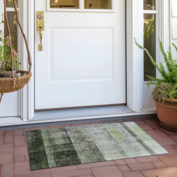2' X 3' Olive Green Ombre Washable Non Skid Indoor Outdoor Area Rug