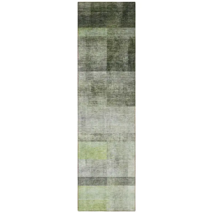 8' Runner Olive Green Ombre Washable Non Skid Indoor Outdoor Runner Rug
