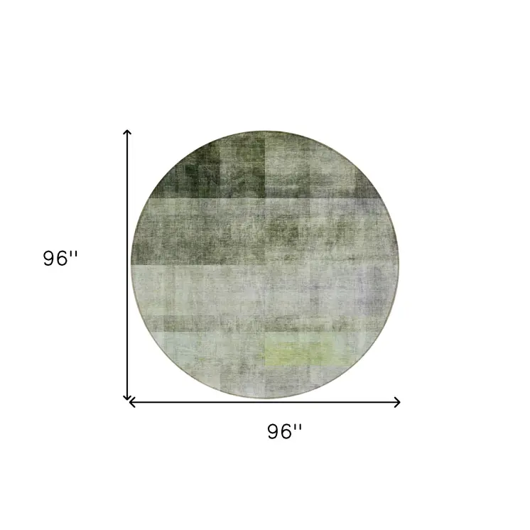 8' Olive Green Round Ombre Washable Indoor Outdoor Area Rug