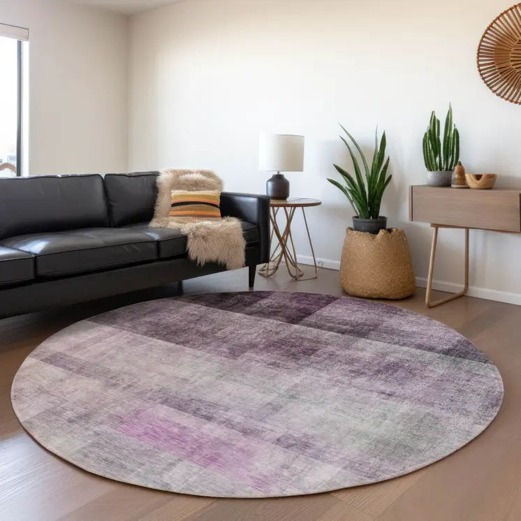 8' Purple Round Ombre Washable Indoor Outdoor Area Rug
