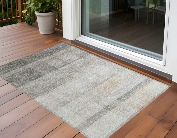 3' X 5' Taupe Ombre Washable Non Skid Indoor Outdoor Area Rug