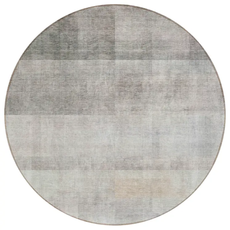 8' Round Taupe Round Ombre Washable Non Skid Indoor Outdoor Area Rug