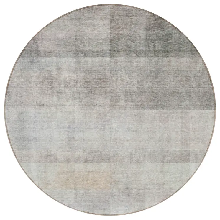 8' Round Taupe Round Ombre Washable Non Skid Indoor Outdoor Area Rug