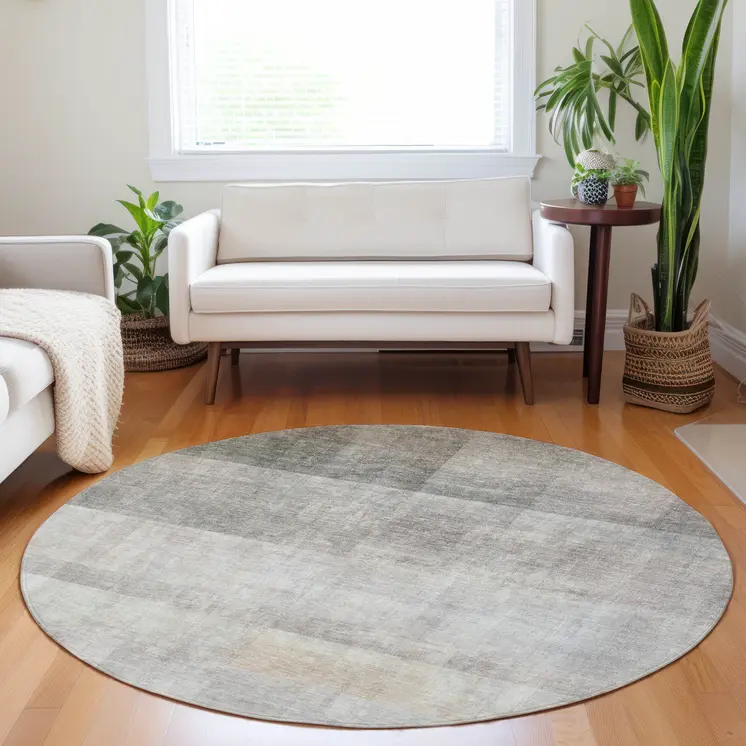 8' Round Taupe Round Ombre Washable Non Skid Indoor Outdoor Area Rug