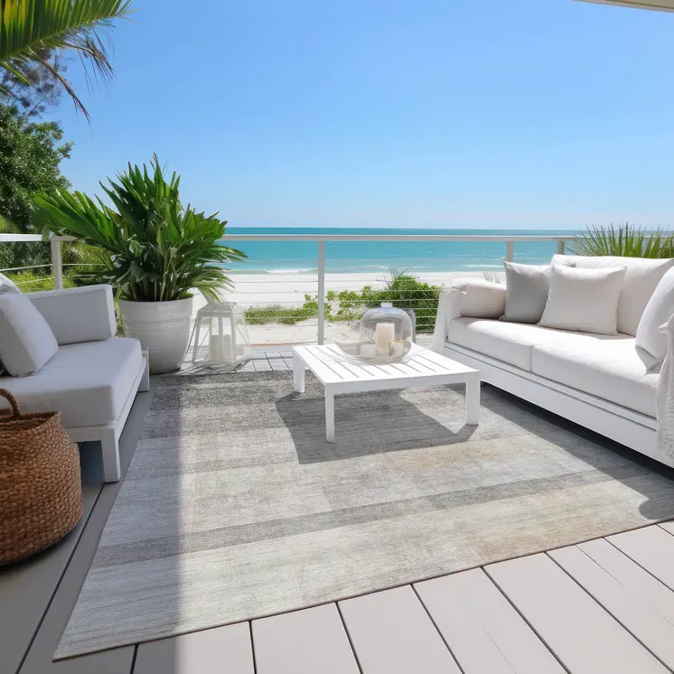 10' X 14' Taupe Ombre Washable Non Skid Indoor Outdoor Area Rug