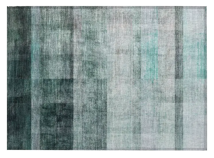 2' X 3' Teal Ombre Washable Non Skid Indoor Outdoor Area Rug